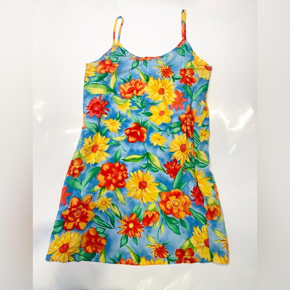 Vintage bright floral summer mini slip dress